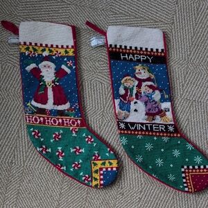 Mary Engelbreit Vintage Santa Snowman Needlepoint Velvet Holiday Stockings